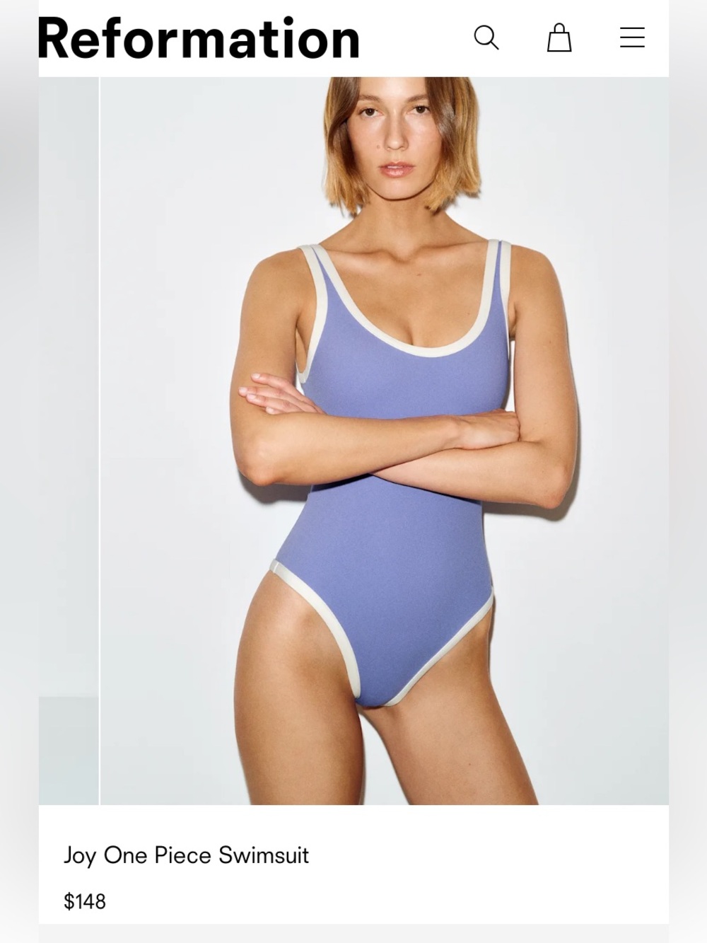 Reformation Piece Swimsuit - Light Blue with White Trim